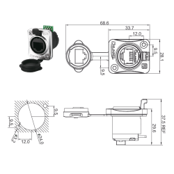 YT-RJ45-JSX-17-001 Su Geçirmez Ethernet Konnektörü - Dişi - 2