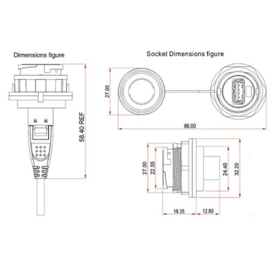 YU-USB2-FS-MP-1M-001A Waterproof Female-Male USB Connector - 1M Cable - 2