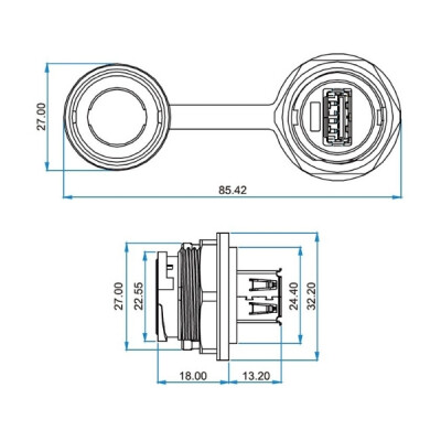 YU-USB2-JSX-01-001 Su Geçirmez USB Konnektör - Dişi - 4