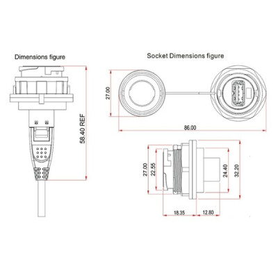 YU-USB2-MP-MP-1M-001 Su Geçirmez Erkek-Erkek USB Konnektör - 1M Kablo - 3