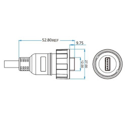 YU-USB2-MP-MP-1M-002 Su Geçirmez Erkek-Erkek USB Konnektör - 1M Kablo - 2