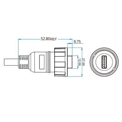 YU-USB2-MP-MP-1M-002 Waterproof Male-Male USB Connector - 1M Cable - 2