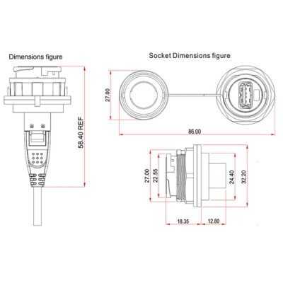 YU-USB3-FS-MP-1M-001A Su Geçirmez Dişi-Erkek USB Konnektör - 1M Kablo - 2