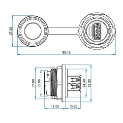 YU-USB3-JSX-01-001 Su Geçirmez USB Konnektör - Dişi - 4