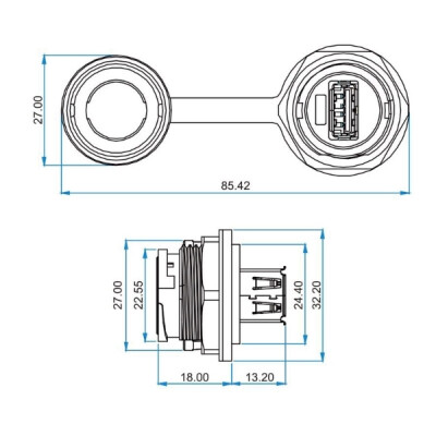 YU-USB3-JSX-01-001 Waterproof USB Connector - Female - 4