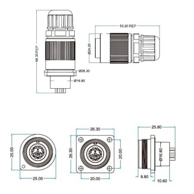 YW-16-C03PE-03-001 3-Pin Su Geçirmez Konnektör - Erkek - 2