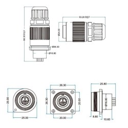 YW-16-C03PE-03-001 3-Pin Waterproof Connector - Male - 2